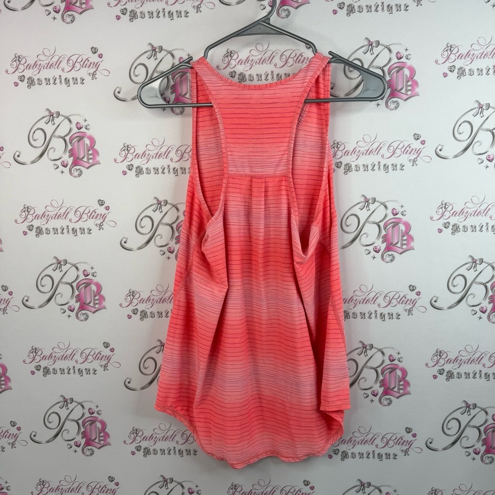 Tank top neon orange striped stretchy shirt bright Workout Pink Striped Top - Picture 2 of 10